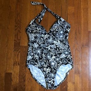 Merona Black and White Floral Swimsuit